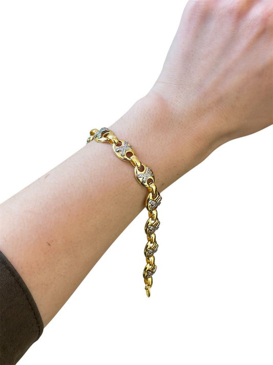 Zirkon Taş Detaylı X Düğme Model Unisex Bileklik (18k Altın Kaplama)