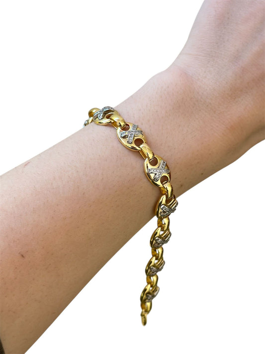 Zirkon Taş Detaylı X Düğme Model Unisex Bileklik (18k Altın Kaplama)