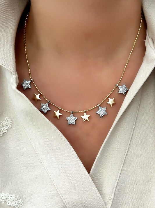 Zirkon Taş Detaylı Yıldız Charm Çelik Kolye