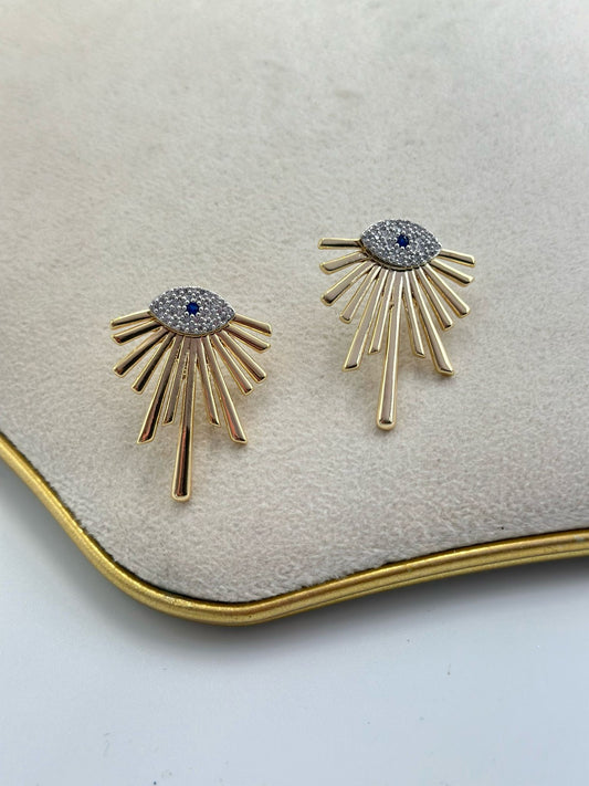 Zirkon Taş Göz Detaylı Minimal Çelik Küpe