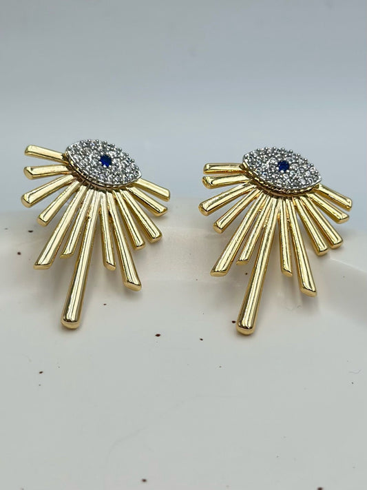 Zirkon Taş Göz Detaylı Minimal Çelik Küpe