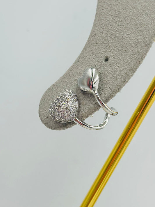 Zirkon Taş İkili Kalp Detay Küpe (Pirinç Kaplama)