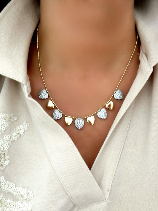 Zirkon Taş Kalp Detaylı Charm Çelik Kolye