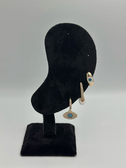 Zirkon Taş Sallantılı Göz Detay Premium Set Küpe