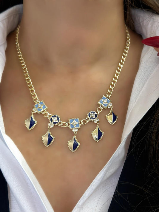 Zirkon Taş Ve Charm Detaylı Çelik Kolye