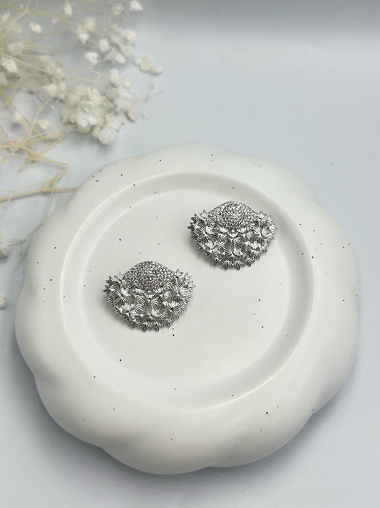 Zirkon Taş Ve Çiçek Detaylı Göz Küpe (Çelik)