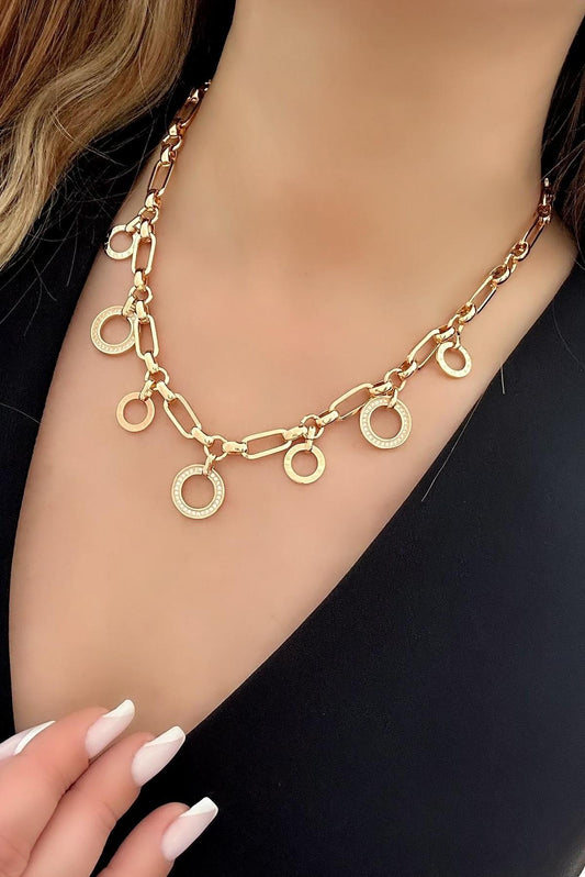 Zirkon Taş ve Halka Detaylı Choker ÇeliK Kolye