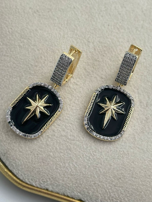 Zirkon Taş Ve Kutup Yıldızı Detay Sallantılı Çelik Küpe