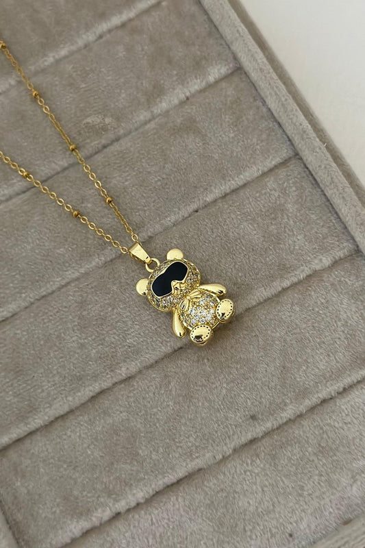 Zirkon Taş ve Topçuk Zincir Detaylı Teddy Minimal Pirinç Kaplama Kolye