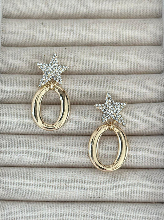 Zirkon Taş Yıldız Figürlü Sallantılı Küpe (Pirinç Kaplama)