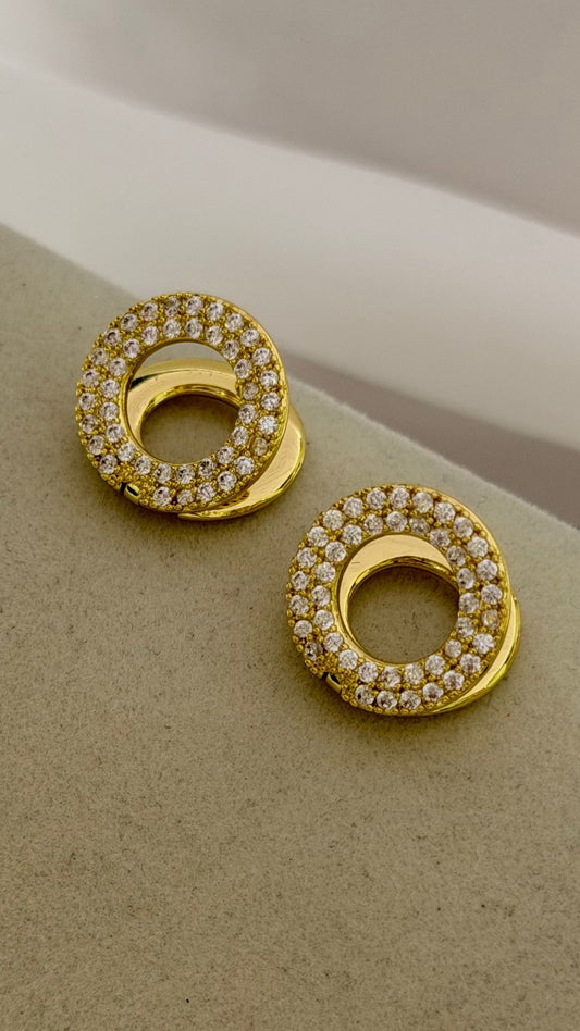 Zirkon Taş Yuvarlak Küpe (Pirinç Kaplama)