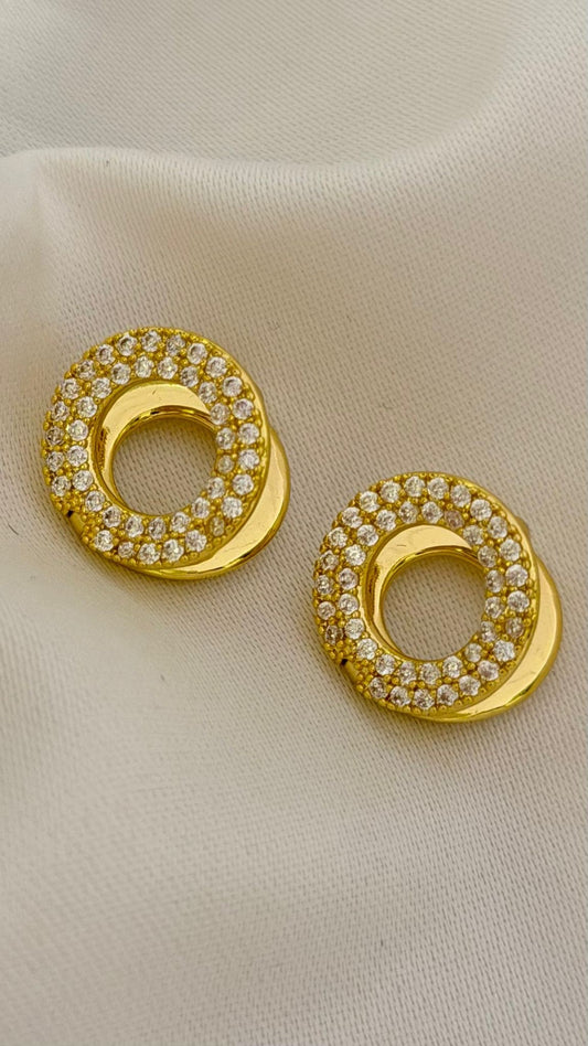 Zirkon Taş Yuvarlak Küpe (Pirinç Kaplama)